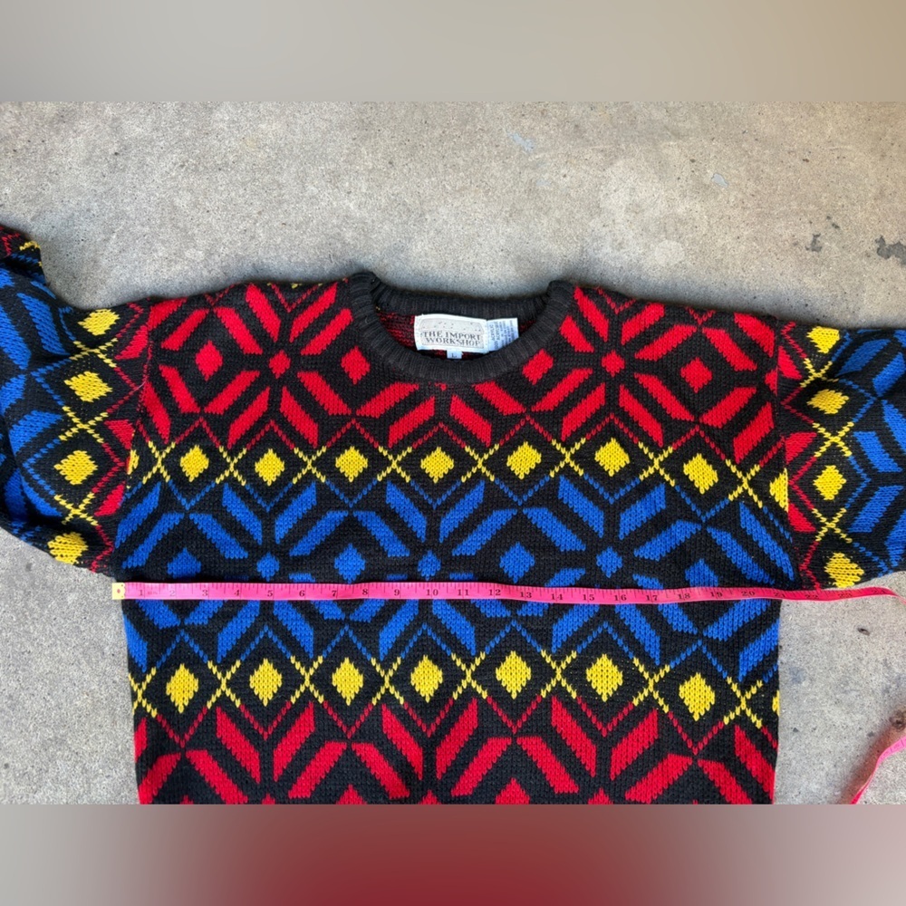 Vintage The Import Workshop sweater 80s colorful snowflake holiday crew sz L EUC - Picture 5 of 12